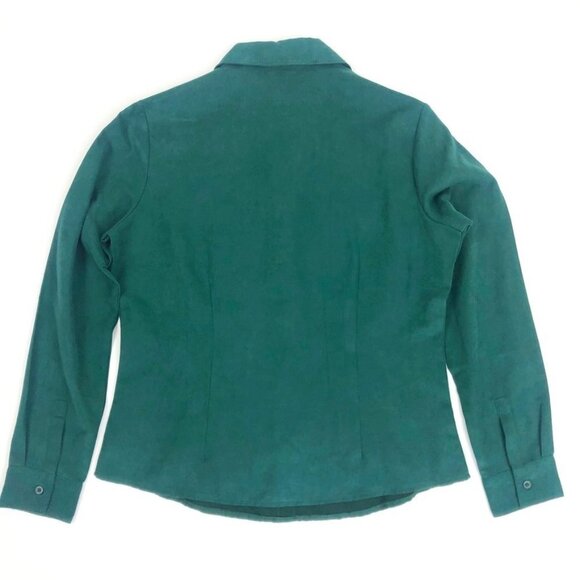 Lemon Grass Studio Faux Suede Pintuck Button Down Shirt. Green. Size M - Picture 2 of 11